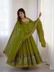 Where Floral Embroidery Meets the Mehendi Green Dream Anarkali
