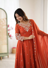 Get Your Perfect Twirl In This Rust Orange Glow Anarkali