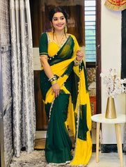 Viral green yellow Georgette Saree with Blouse