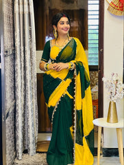 Viral green yellow Georgette Saree with Blouse