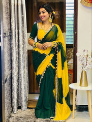 Viral green yellow Georgette Saree with Blouse