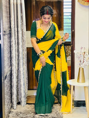 Viral green yellow Georgette Saree with Blouse