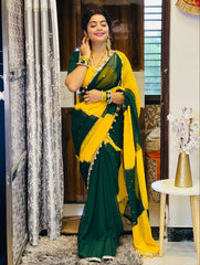 Viral green yellow Georgette Saree with Blouse