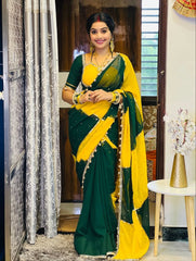 Viral green yellow Georgette Saree with Blouse