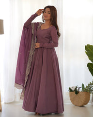 Divine Mauve Heavy Roman Silk Chanderi Anarkali Gown