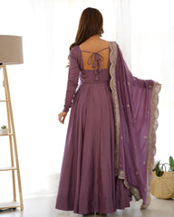 Divine Mauve Heavy Roman Silk Chanderi Anarkali Gown