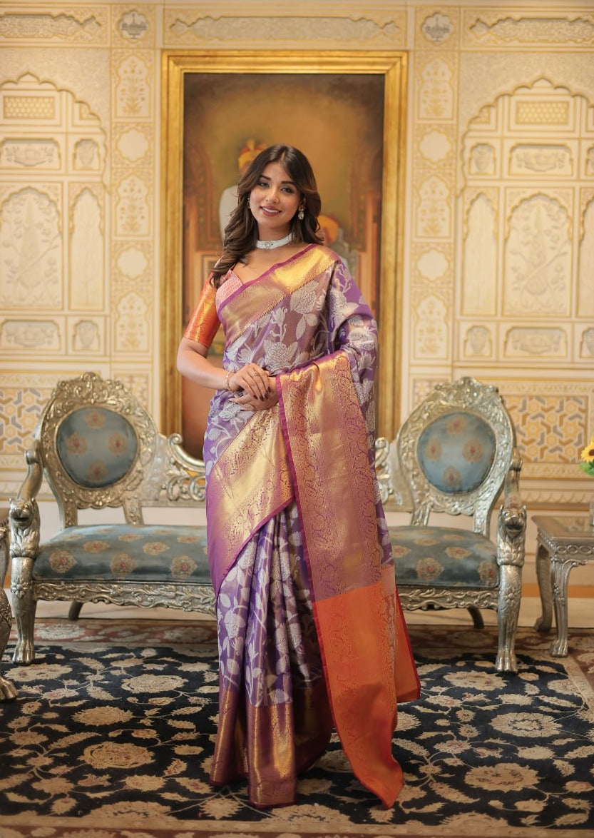 Kanjivaram Silk Violet Premium Saree