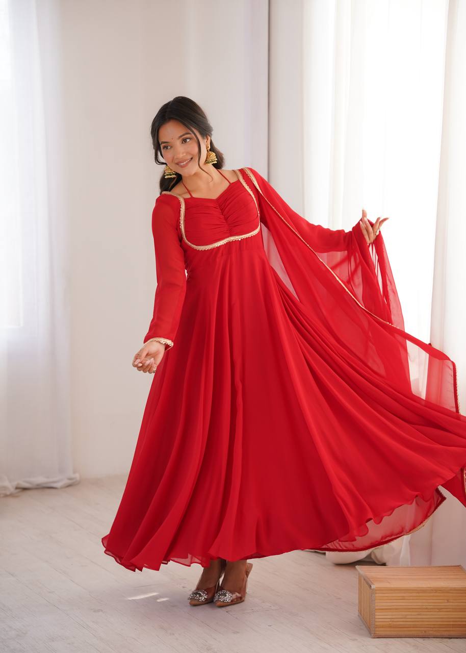 Red Sweetheart Neck Anarkali