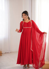 Red Sweetheart Neck Anarkali