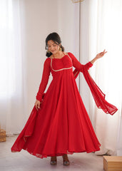 Red Sweetheart Neck Anarkali