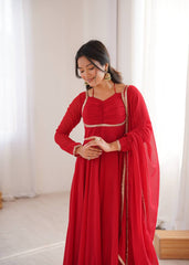Red Sweetheart Neck Anarkali