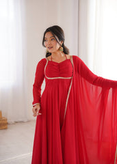 Red Sweetheart Neck Anarkali