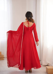 Red Sweetheart Neck Anarkali