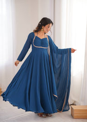 Teal Blue Sweetheart Neck Anarkali