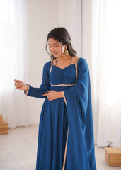 Teal Blue Sweetheart Neck Anarkali