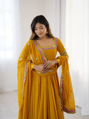 Where Floral Embroidery Meets The Mustard Dream Anarkali