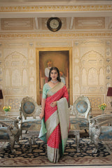 Monarchial Red Jaal Zari Worked Kanjivaram Silk Saree