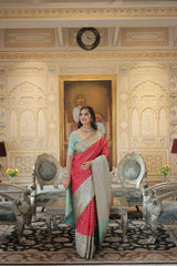 Monarchial Red Jaal Zari Worked Kanjivaram Silk Saree