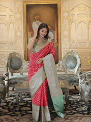 Monarchial Red Jaal Zari Worked Kanjivaram Silk Saree