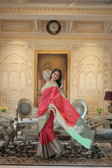 Monarchial Red Jaal Zari Worked Kanjivaram Silk Saree