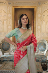 Monarchial Red Jaal Zari Worked Kanjivaram Silk Saree