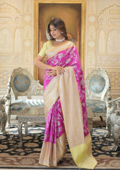 Royal Fuschia Pink Silver Jaquard Banarasi Saree