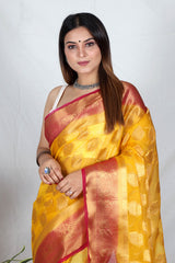 Yellow Zari Work Soft Organza Saree