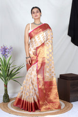 White Zari Work Soft Organza Saree