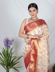 White Zari Work Soft Organza Saree