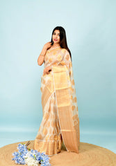 White Zari Work Soft Organza Saree