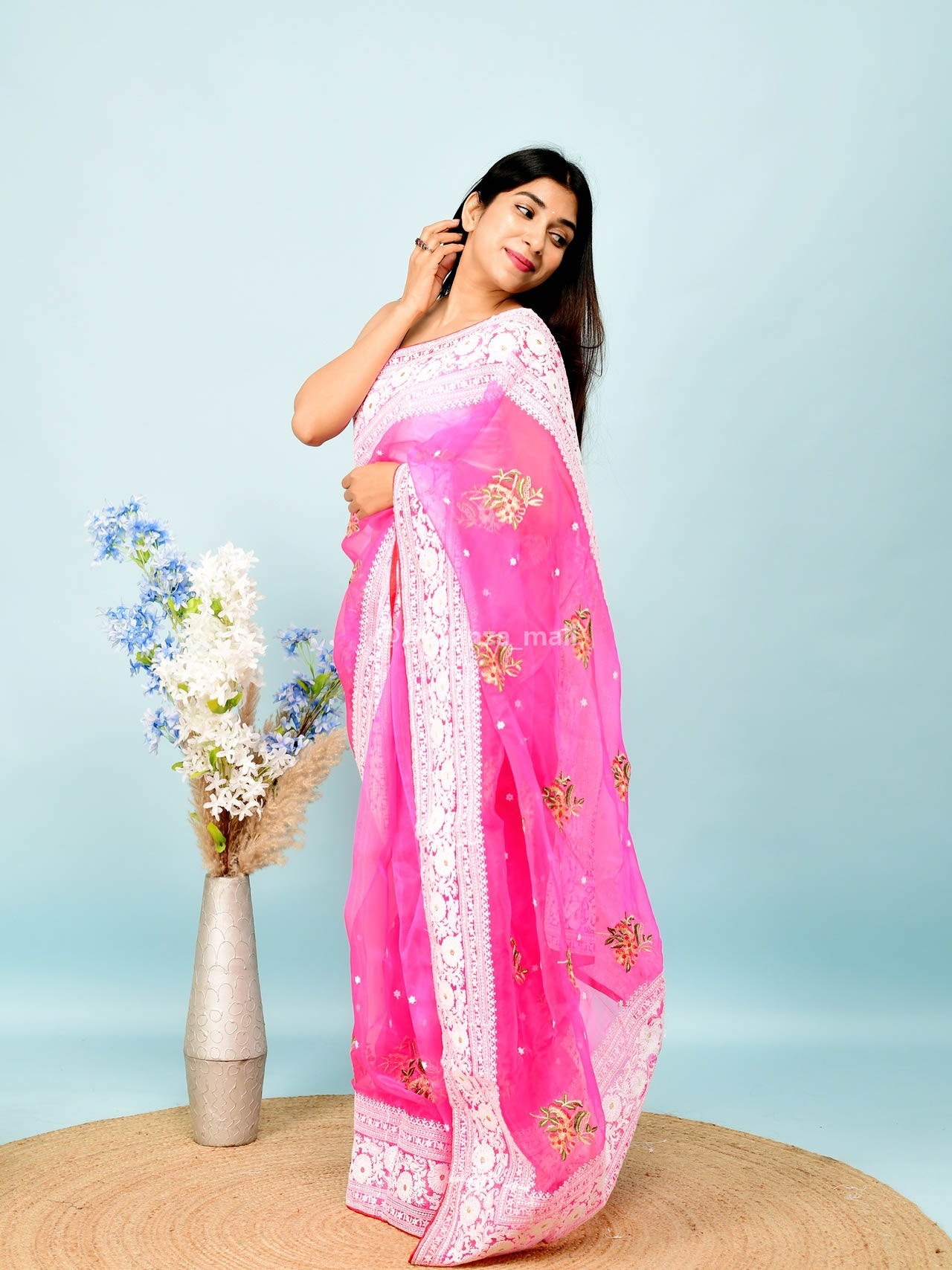 Siya Fashion Outstanding Rani Pink Color Georgette And Silk Designer Saree  | Party wear sarees, Saree designs, Lehnga designs