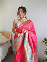 Awesome Pink Zari Worked Banarasi Saree