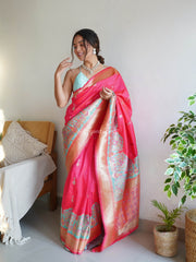 Awesome Pink Zari Worked Banarasi Saree