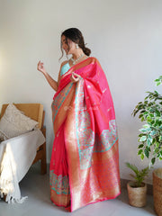 Awesome Pink Zari Worked Banarasi Saree