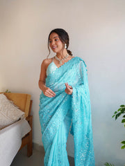 Supreme Georgette  Sequence Worked Blue Saree