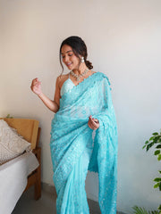 Supreme Georgette  Sequence Worked Blue Saree