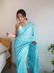 Supreme Georgette  Sequence Worked Blue Saree