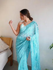 Supreme Georgette  Sequence Worked Blue Saree