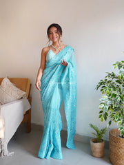 Supreme Georgette  Sequence Worked Blue Saree