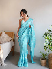 Supreme Georgette  Sequence Worked Blue Saree