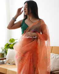 Light Flower Orange Pure Organza Saree