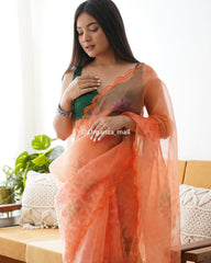 Light Flower Orange Pure Organza Saree