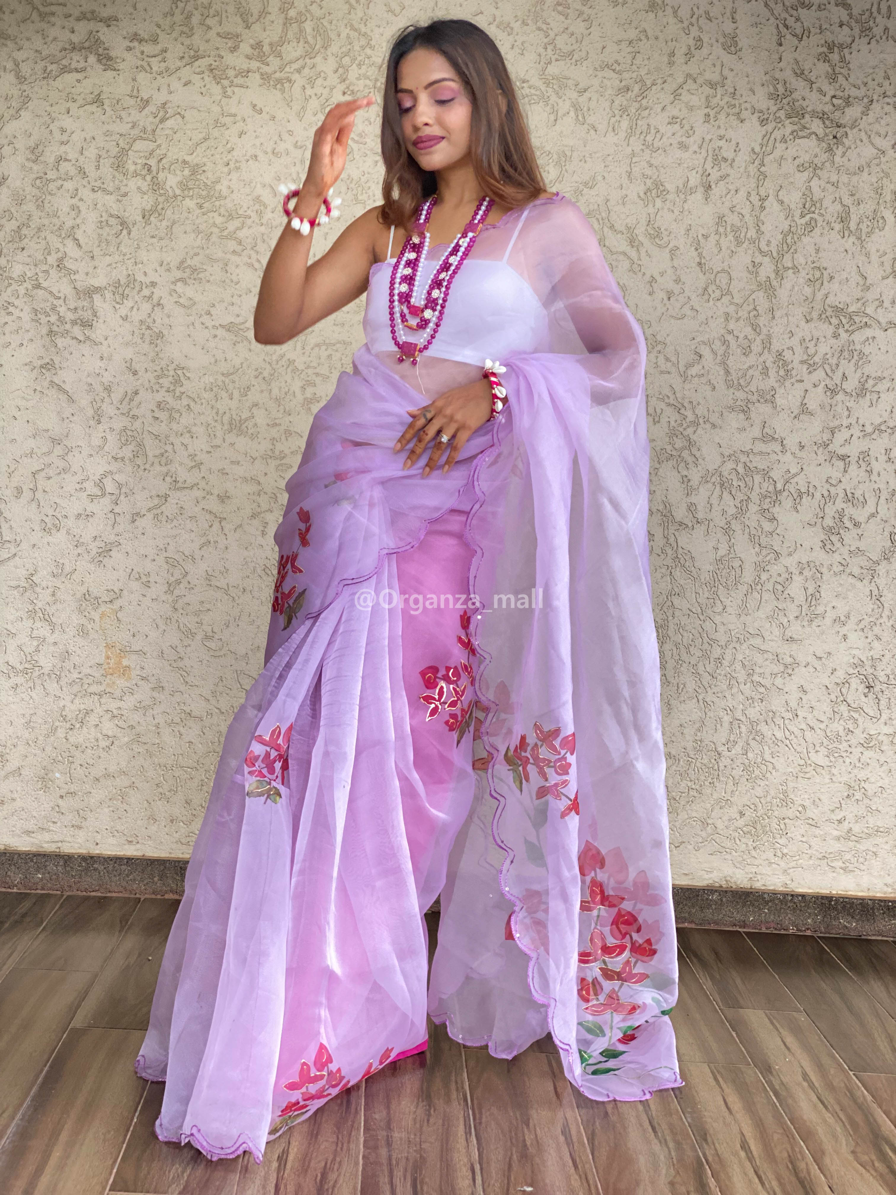 Baby Pink Soft Organza Silk Saree with exquisite Lucknowi Thread Chika