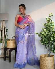 Light Flower Lavender Pure Organza Saree