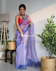 Light Flower Lavender Pure Organza Saree