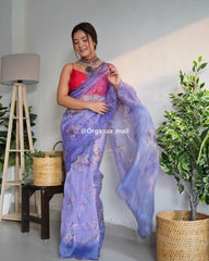 Light Flower Lavender Pure Organza Saree