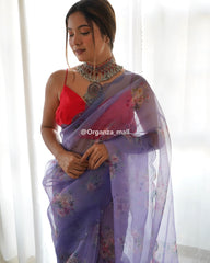 Light Flower Lavender Pure Organza Saree