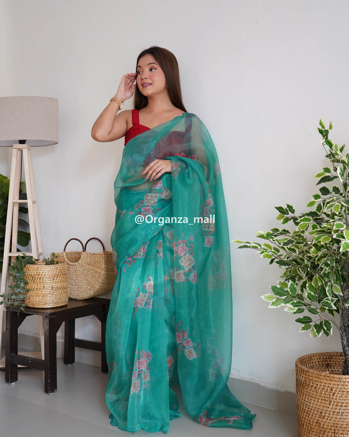 Light Flower Rama Pure Organza Saree