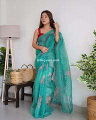 Light Flower Rama Pure Organza Saree