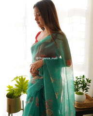 Light Flower Rama Pure Organza Saree